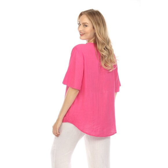 Fuchsia V Neck Plain Top With Bell Sleeves - Picture 7 of 7